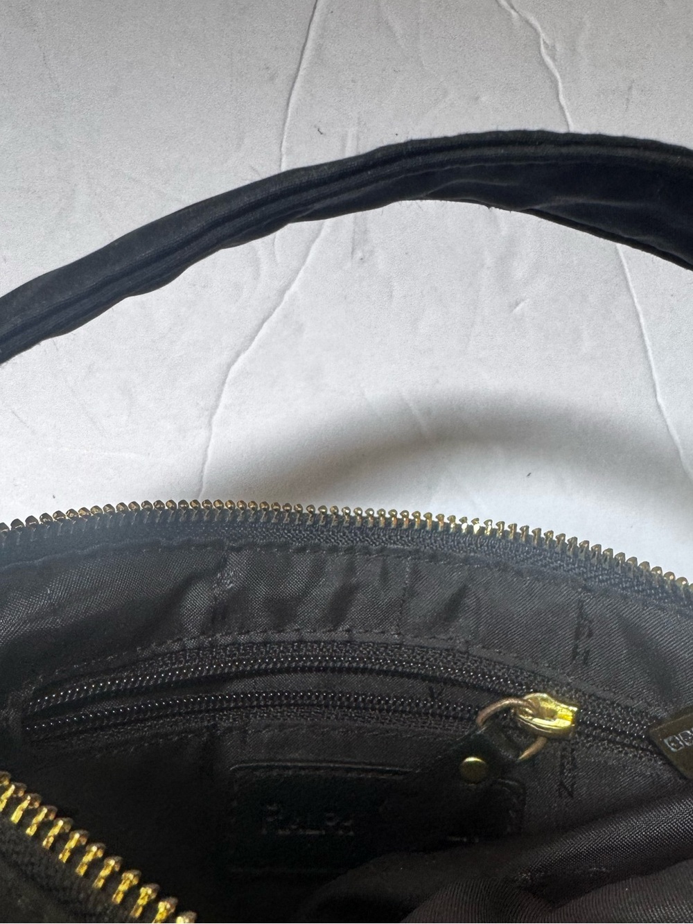Ralph Lauren Y2K Nylon Mini Hobo Shoulder Bag Black Gold Hardware Zip Minimalist - Picture 10 of 16